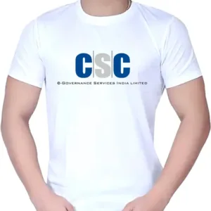 CSC E-Governance Services India Limited White Poly Cotton/Polyester T-Shirt, Fit Half Sleeve Crew Neck Round Everyday Wear