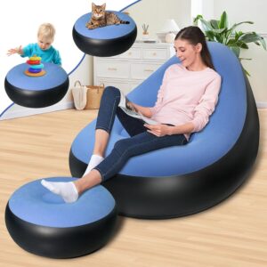 DittoDeal Inflatable Leisure Sofa Chair with Footstool - 2-in-1 Portable Recliner Lounge Bed Set - Durable Flocking Lazy Couch for Indoor & Outdoor Use - Lightweight, Foldable,Camping & Home Relaxation