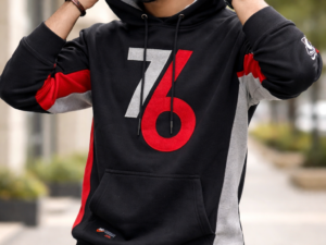 Men’s Stylish Winter Hoodie – Black 76 Print