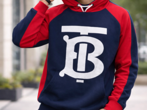 Winter Hoodie – Navy Blue & Red B Print