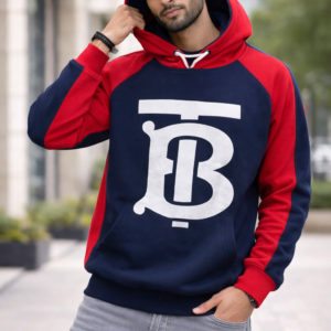 Winter Hoodie – Navy Blue & Red B Print
