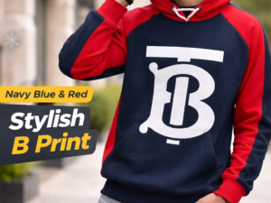 Men’s Winter Hoodie – Navy Blue & Red B Print