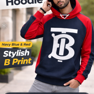 Men’s Winter Hoodie – Navy Blue & Red B Print