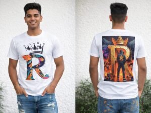 Men’s Printed Cotton T-Shirt – White (Front & Back Design)