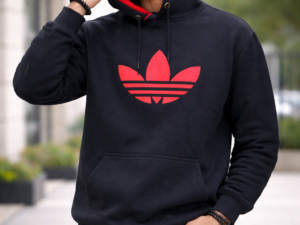 Men wearing black printed winter hoodie