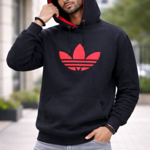 Men wearing black printed winter hoodie