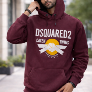Men wearing maroon printed winter hoodie