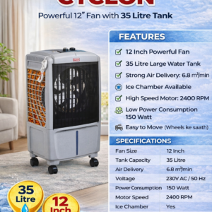 Sanddy CYCLON Personal Air Cooler – 35 Litre, 12 Inch Fan