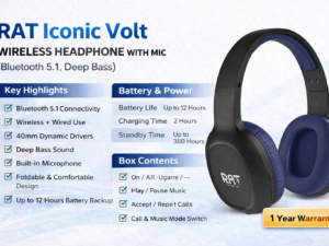 RAT Iconic Volt Wireless Headphone with Mic (Bluetooth 5.1, Deep Bass)