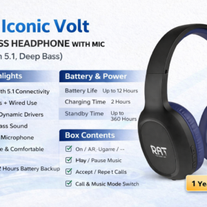 RAT Iconic Volt Wireless Headphone with Mic (Bluetooth 5.1, Deep Bass)
