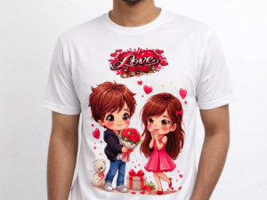 Romantic Love Cartoon Printed T-Shirt for Men