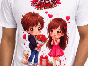 Men’s White Love Cartoon Printed T-Shirt