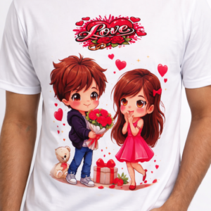 Men’s White Love Cartoon Printed T-Shirt