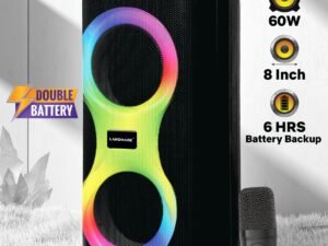 LANDMARK DANCE 60W Party Speaker with Wireless Mic | 8 Inch | RGB Lights | Double Battery