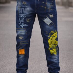 Men Printed Blue Denim Jeans – Stylish Casual Wear