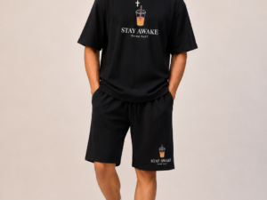 Union Fire Premium Men's Co-Ord Set | Textured T-Shirt & Shorts | Stay Awake Print